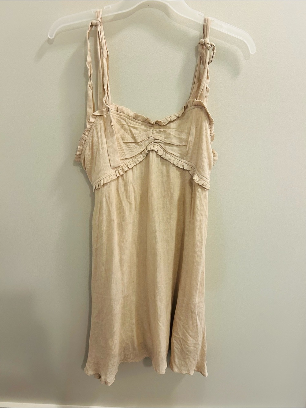 In Loom Cream Ruffle-Trim Dress with Tie Straps